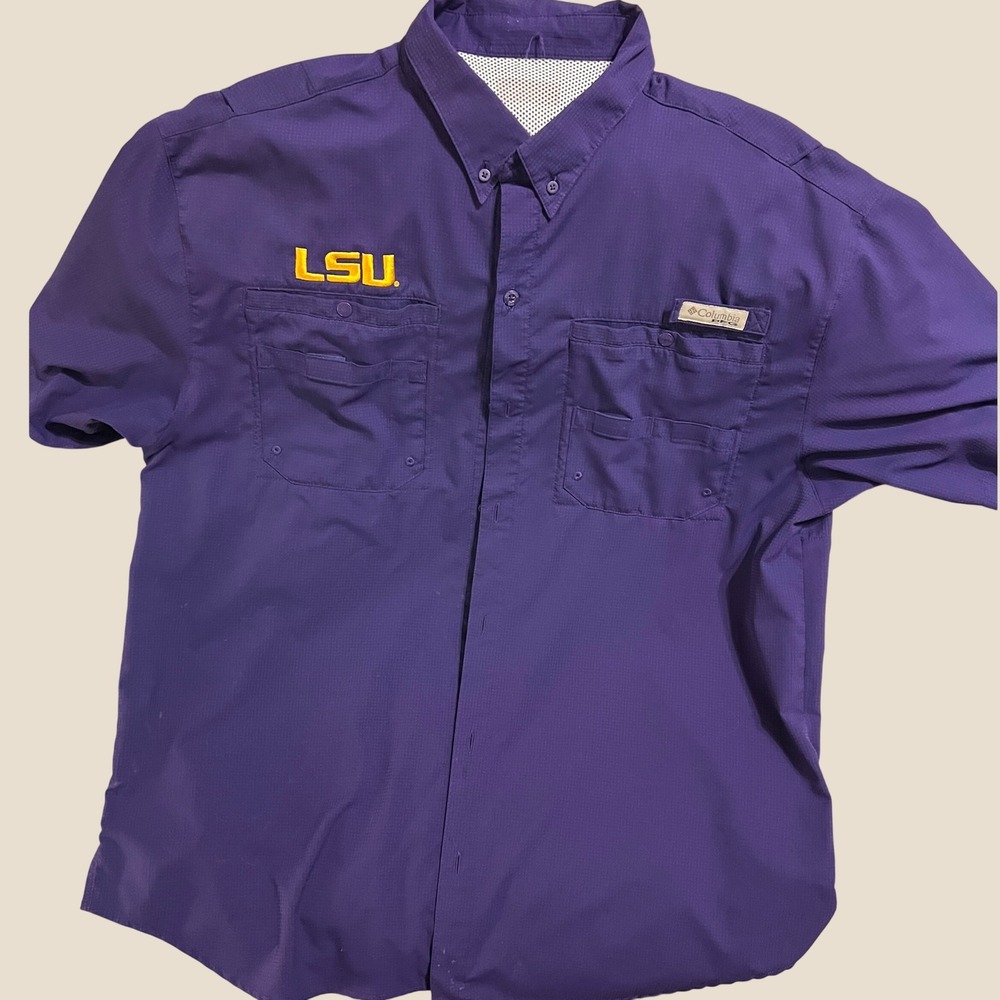 Columbia PFG LSU Tigers Men's L Purple Short Sleeve Shirt Vented